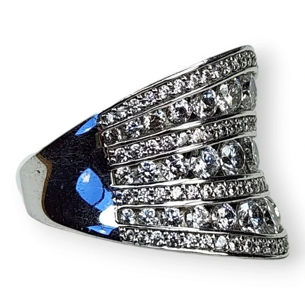 Statement Ring Sterling Silver 925 Cocktail Cubic Zirconia Ring Size 8.25